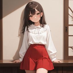 穿着红色子的美丽